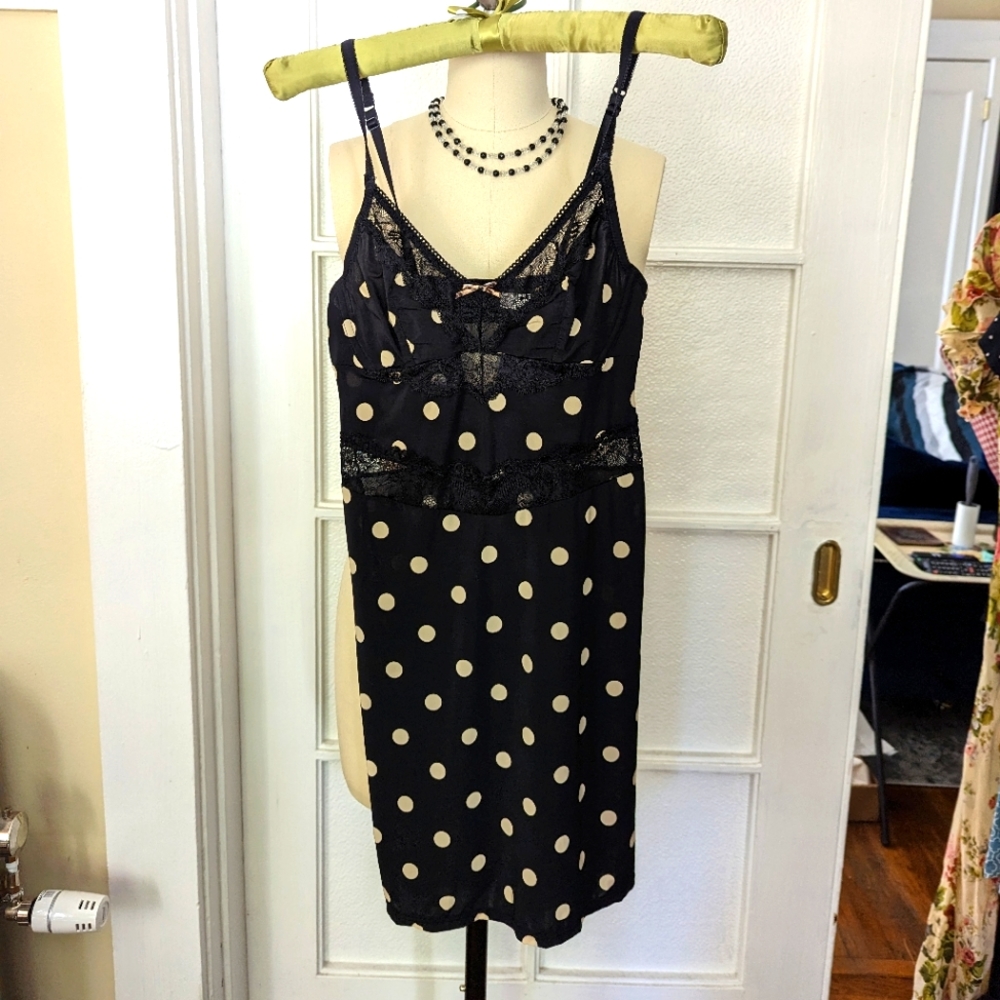 Vintage-inspired Black and Nude Lacy Polkadot Nighty Lingerie.